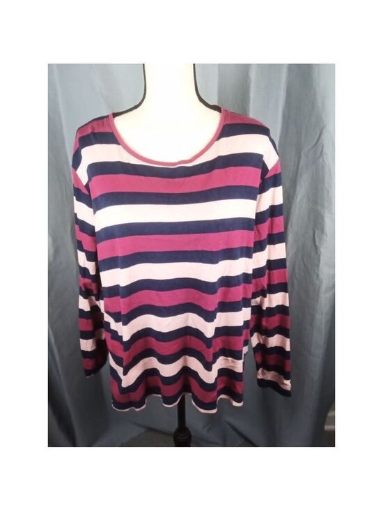 Kim Rogers Tops - Kim Rogers Women's Long Sleeve Tee Burgundy Navy Pink 1X